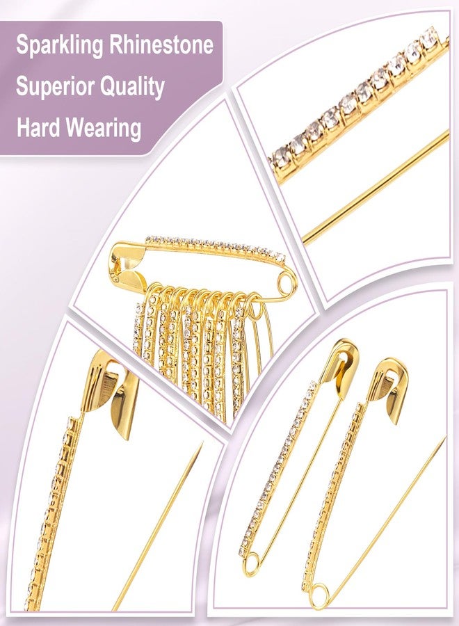 Mxxipp 10pcs Rhinestone Safety Pins, Sparkly Rhinestone Decorative Pins for Clothing, Classic Crystal Brooch for Scarf Shawl Jeans Sweaters Dresses- Gold - Image 3